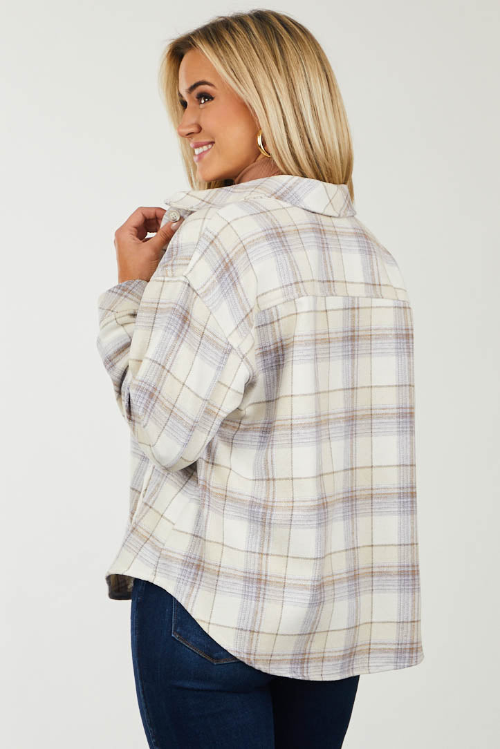 Lavender Plaid Oversized Long Sleeve Shacket