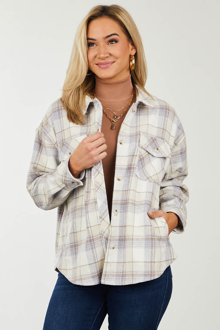 Lavender Plaid Oversized Long Sleeve Shacket