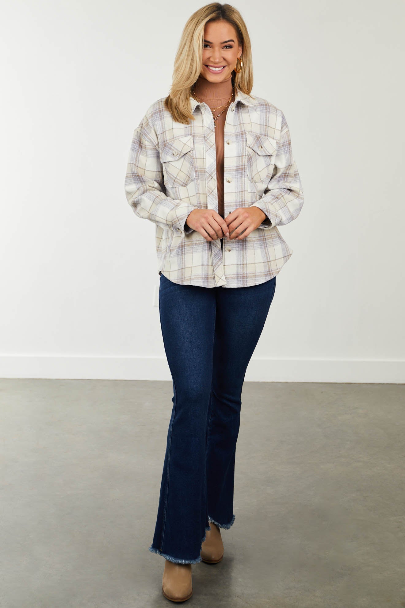 Lavender Plaid Oversized Long Sleeve Shacket