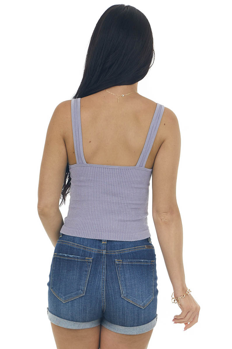 Lavender Ribbed Knit V Neckline Crop Tank 