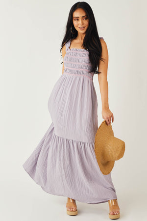 Lavender Smocked Square Neckline Maxi Dress