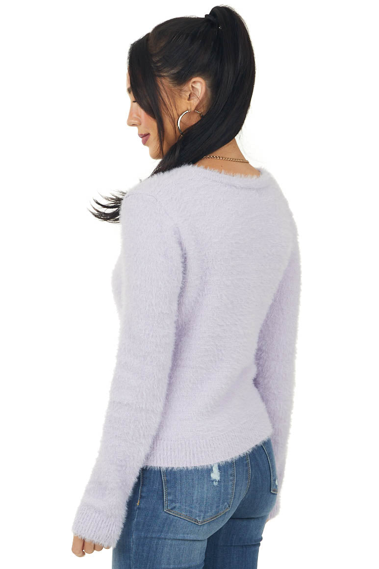 Lavender Super Soft Henley Style Fuzzy Sweater