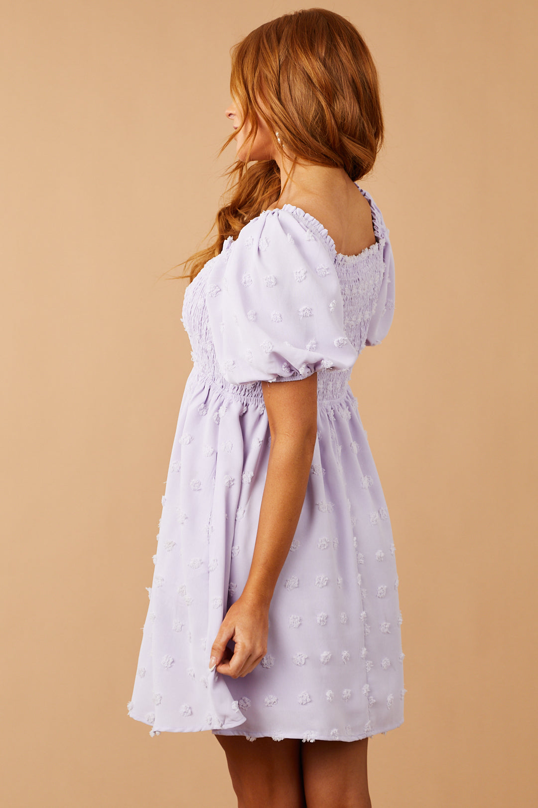 Lavender Swiss Dot Smocked Short Dress