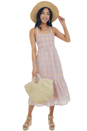 Lavender and Peach Gingham Open Back Dress