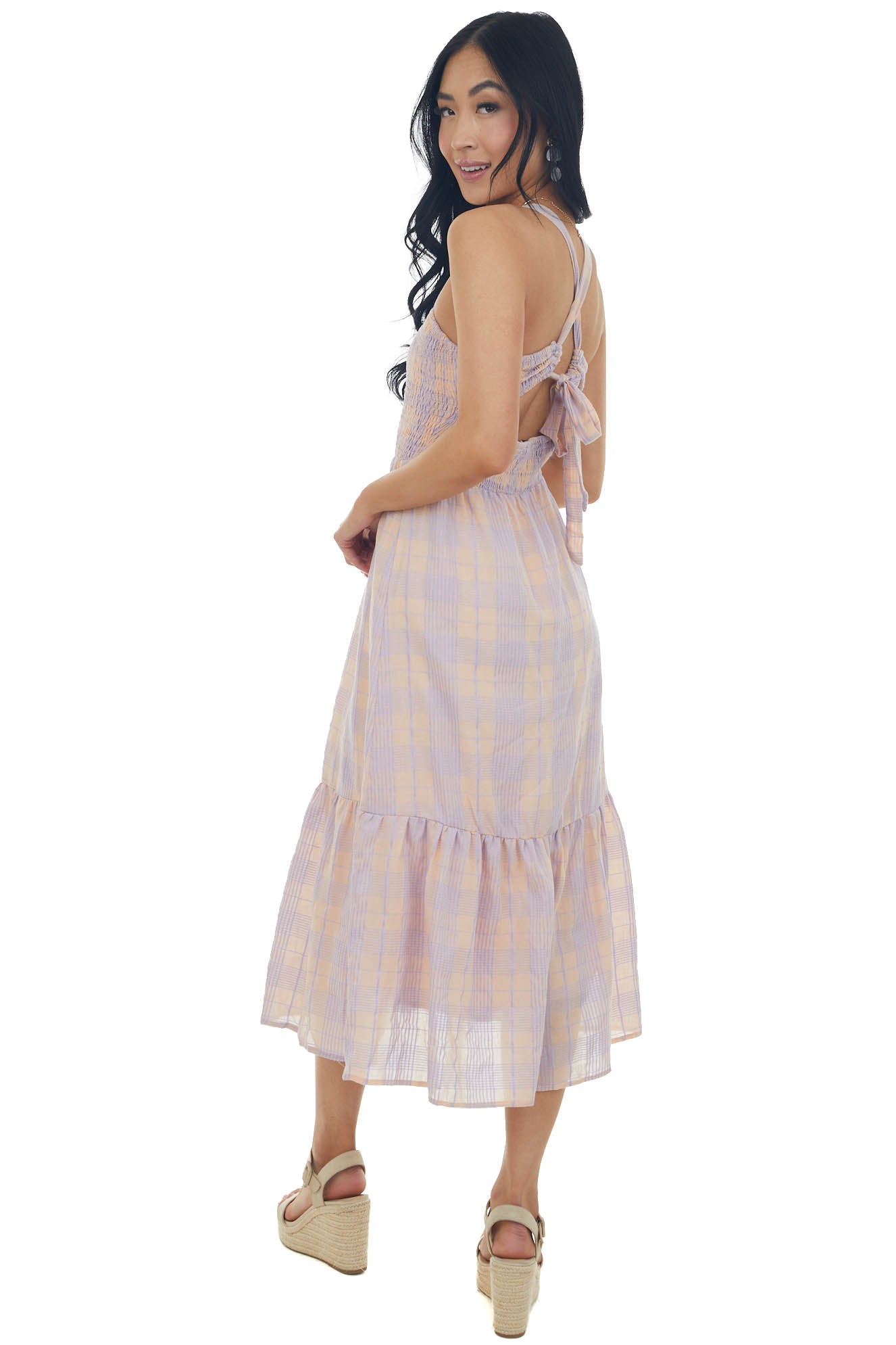 Lavender and Peach Gingham Open Back Dress
