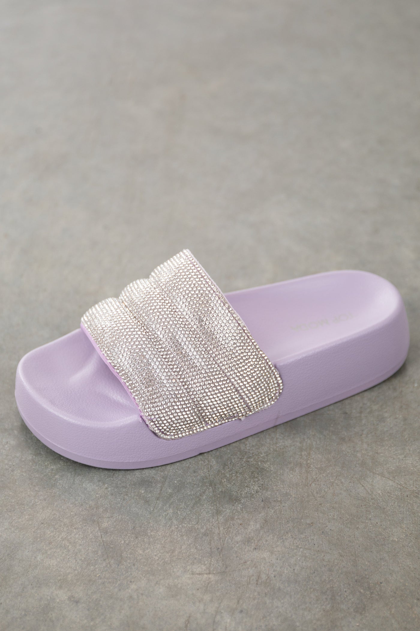 Lavender Rhinestone Strap Platform Slide Sandals