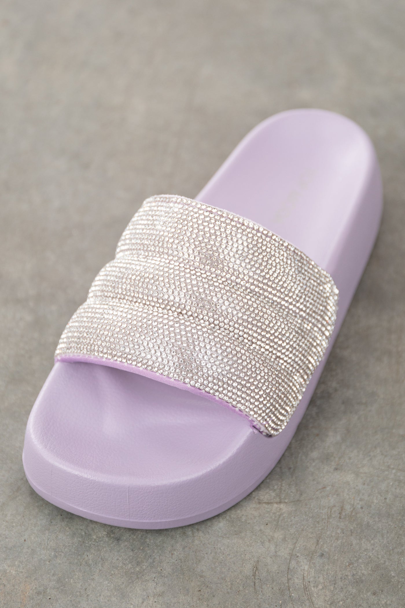 Lavender Rhinestone Strap Platform Slide Sandals