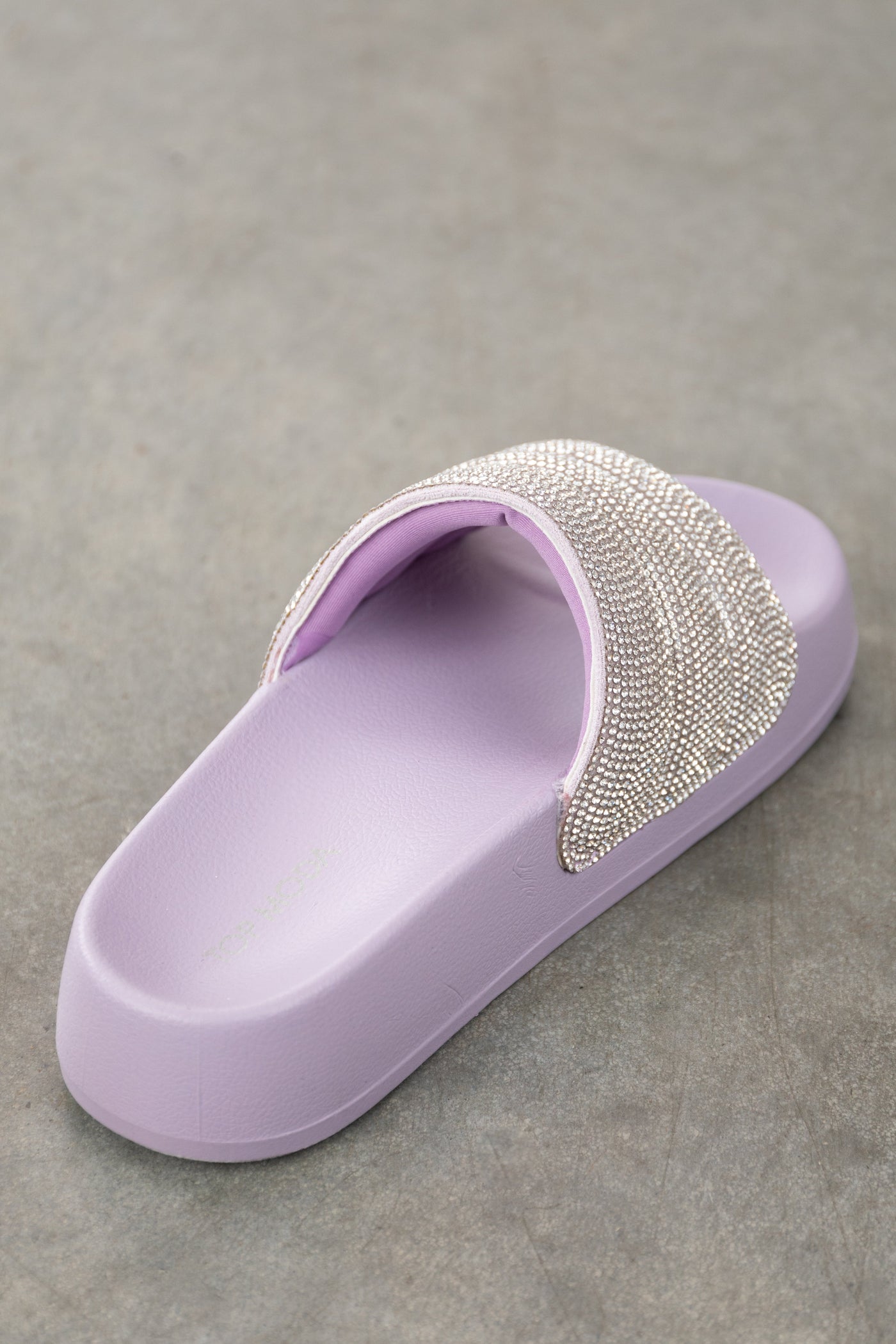 Lavender Rhinestone Strap Platform Slide Sandals