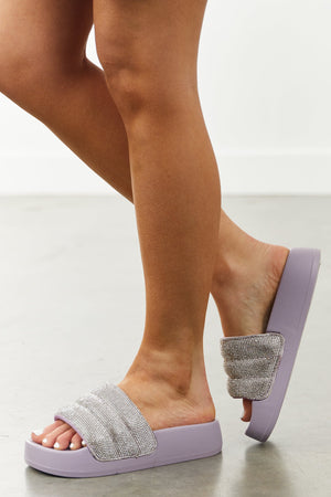 Lavender Rhinestone Strap Platform Slide Sandals