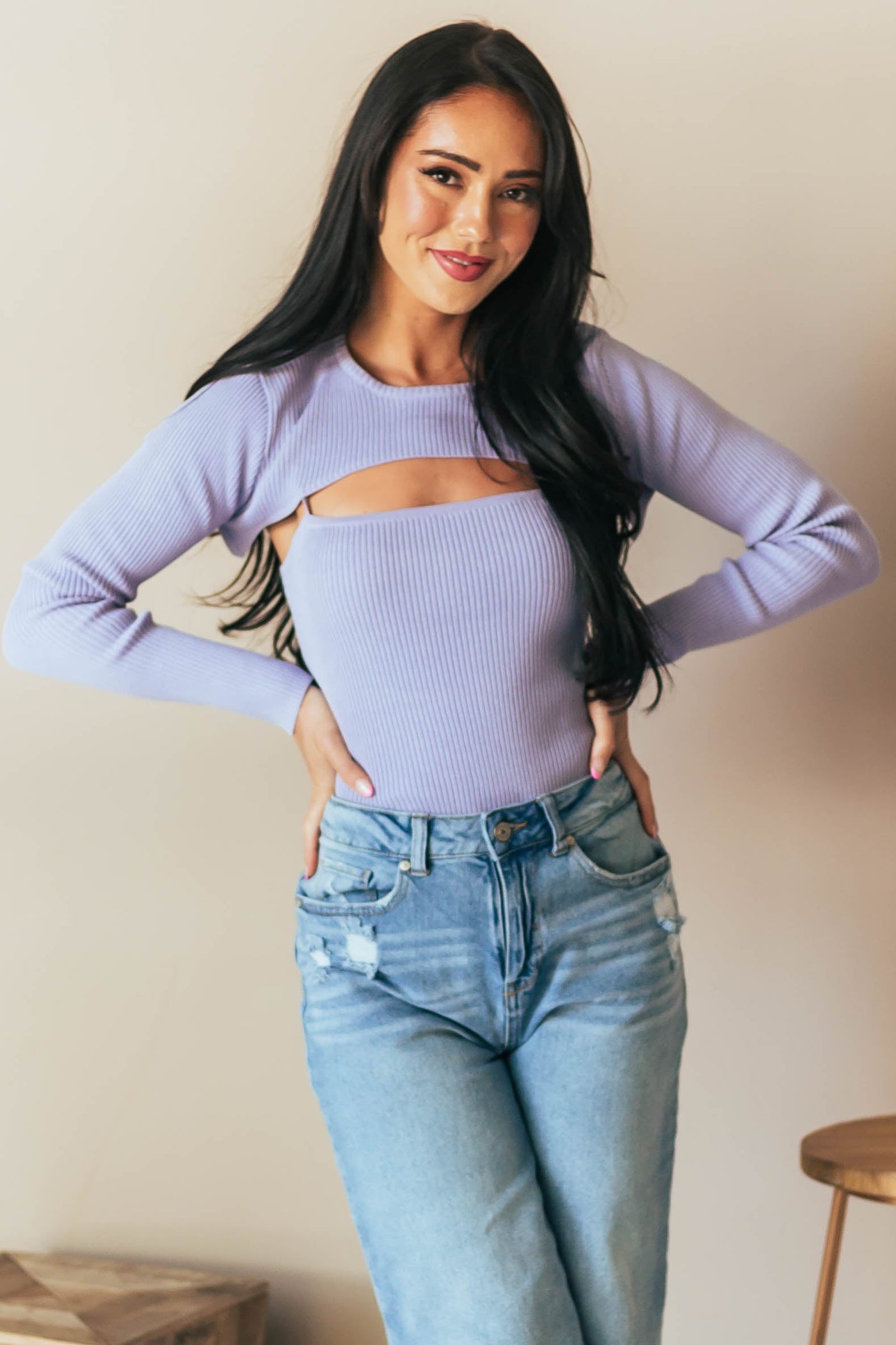 Lavender Ribbed Knit Tank and Cropped Bolero Set