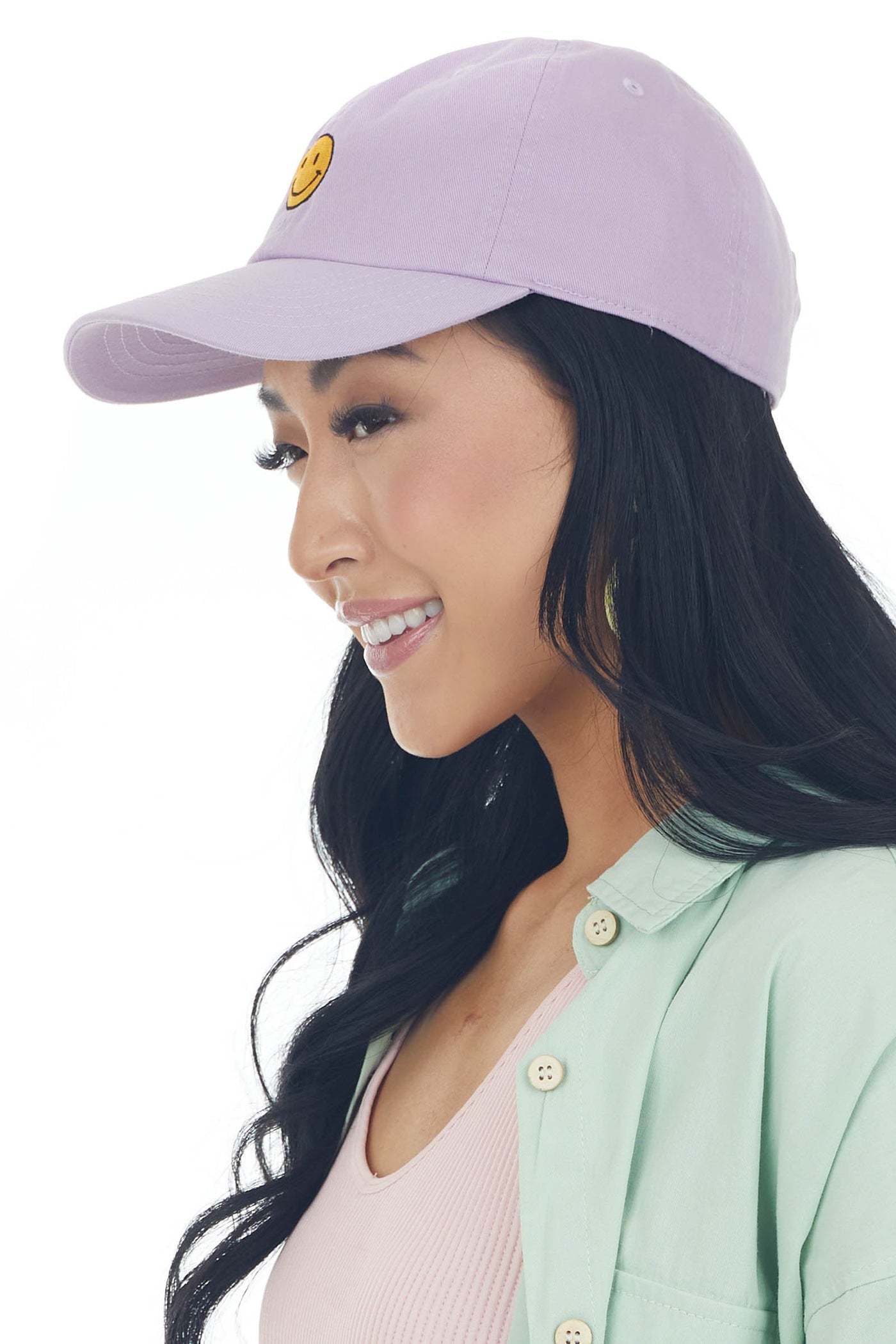 Lavender Smiley Face Embroidered Baseball Cap