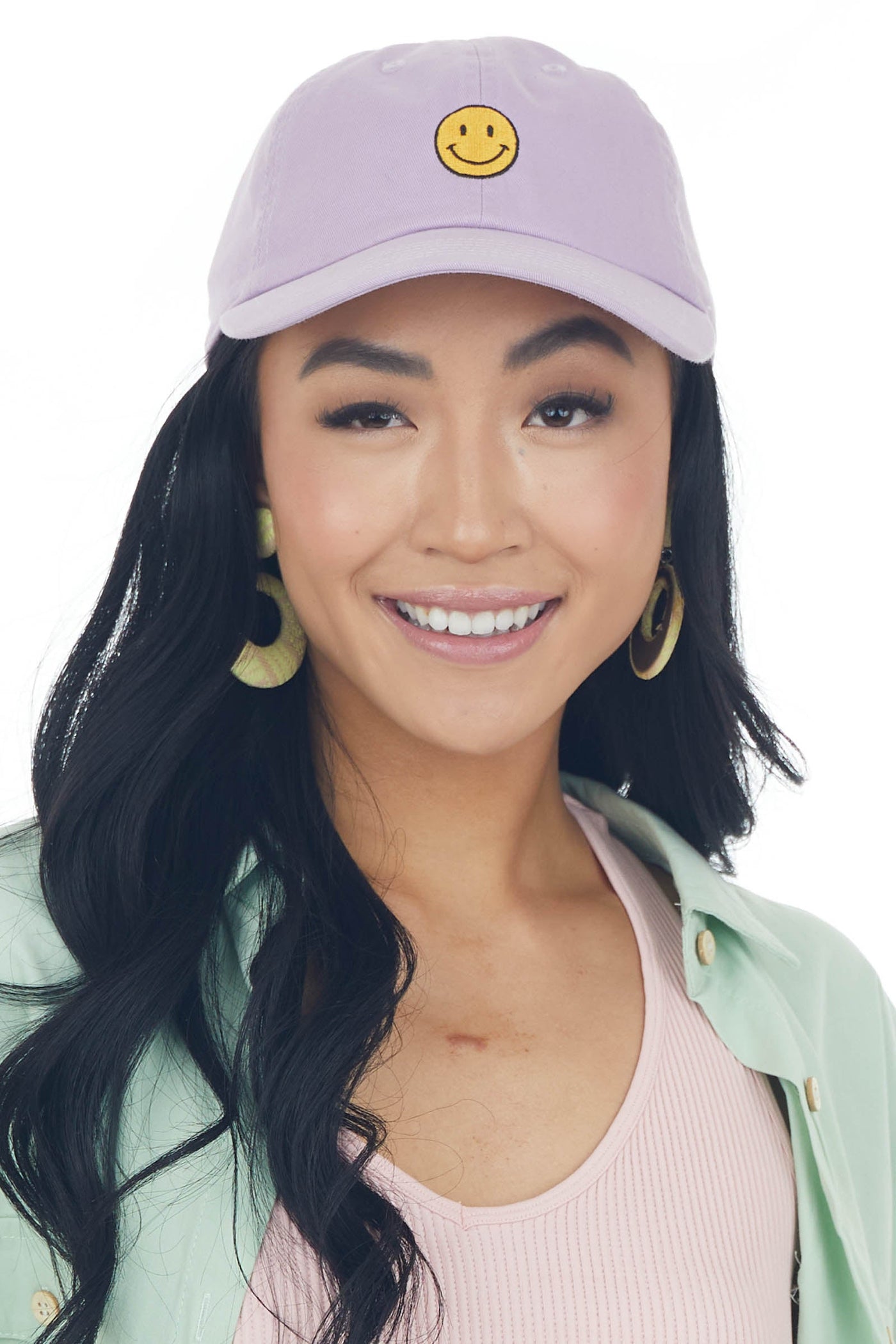 Lavender Smiley Face Embroidered Baseball Cap