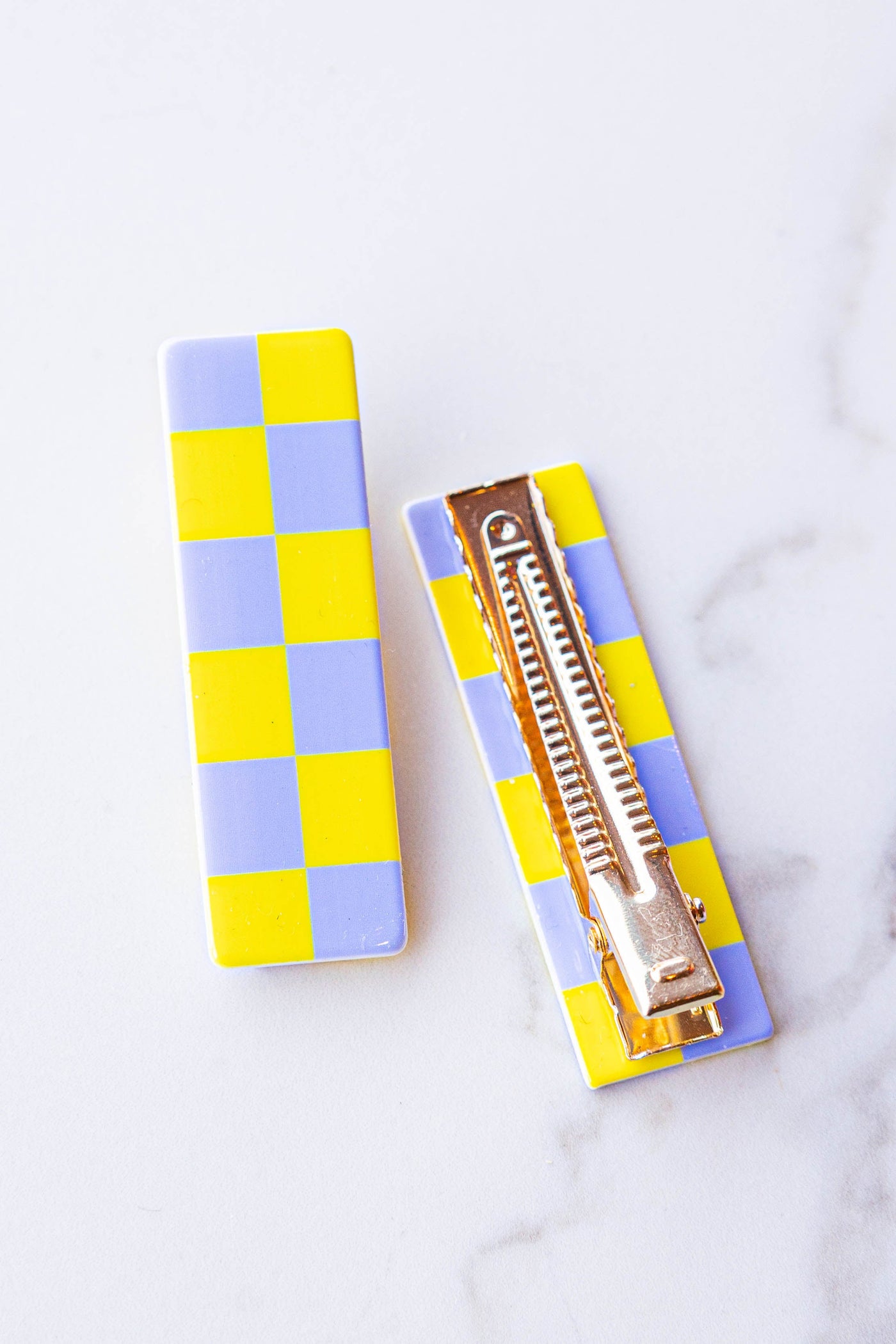 Lavender and Sunshine Checkered Bar Hair Clips
