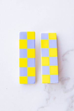 Lavender and Sunshine Checkered Bar Hair Clips