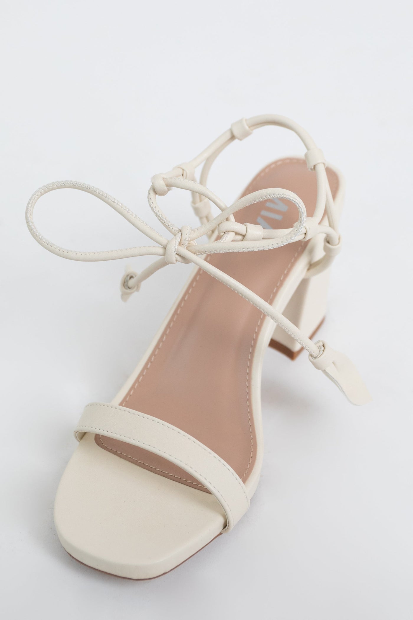 Vanilla Faux Leather Ankle Tie Square Toe Heels