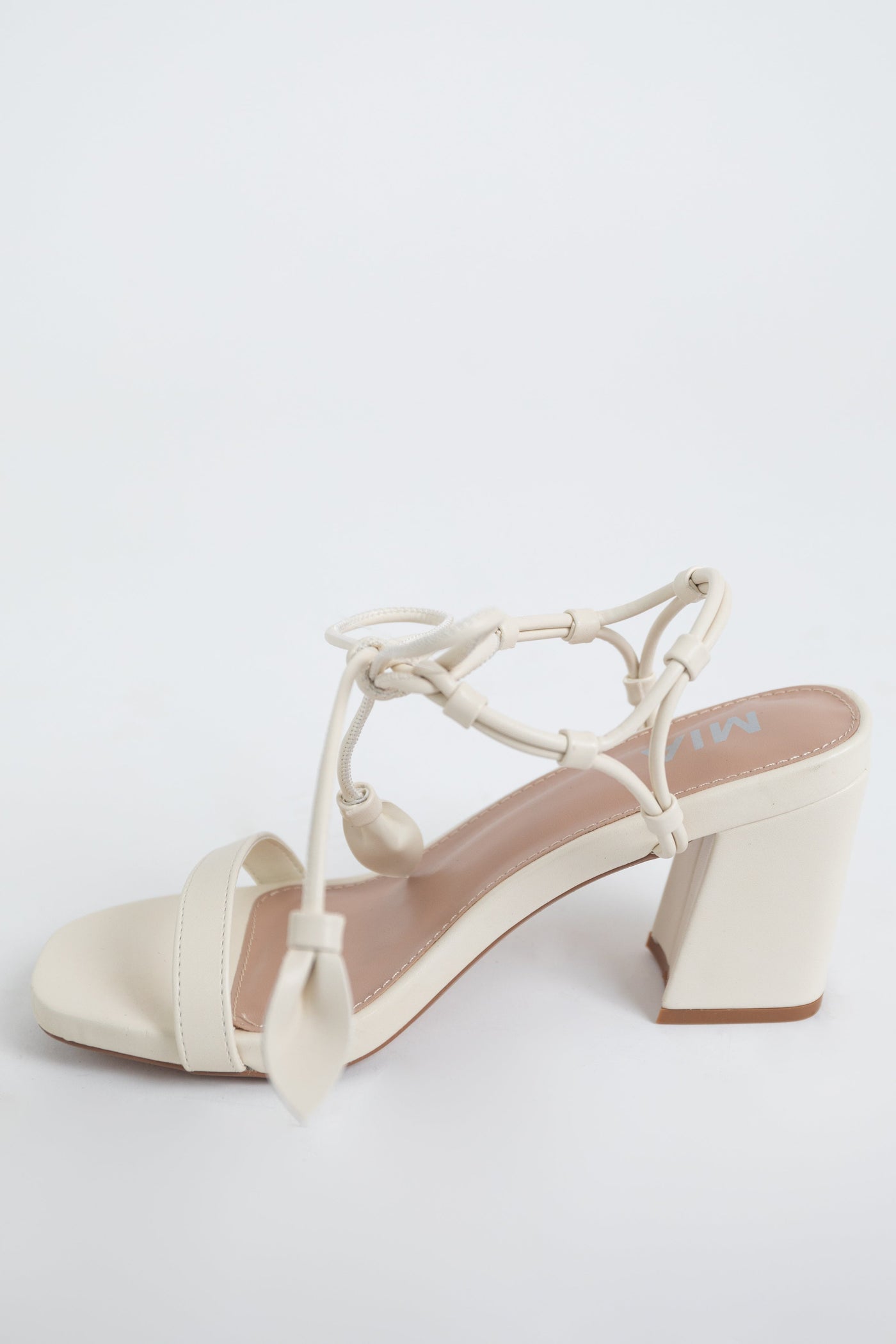 Vanilla Faux Leather Ankle Tie Square Toe Heels
