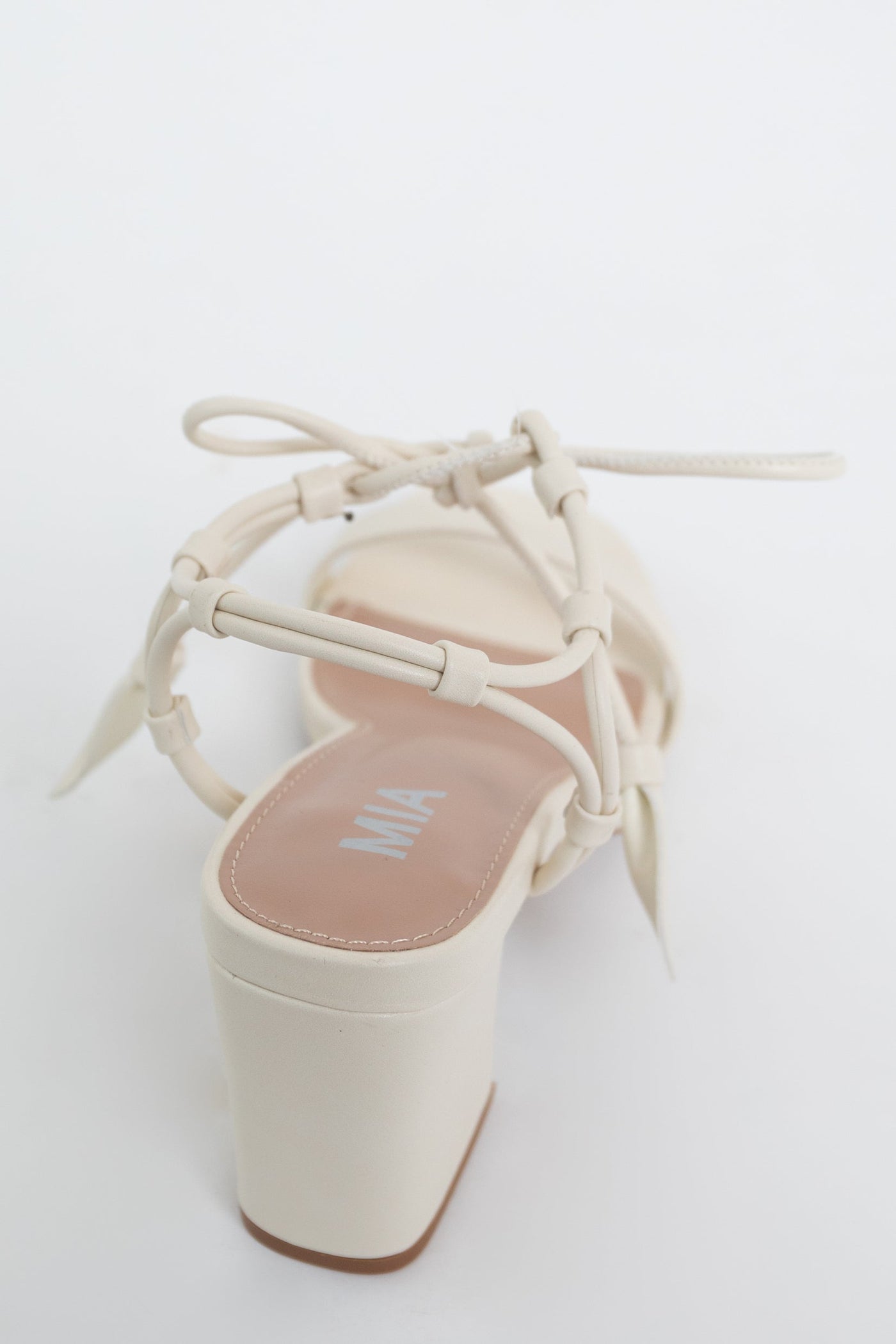 Vanilla Faux Leather Ankle Tie Square Toe Heels