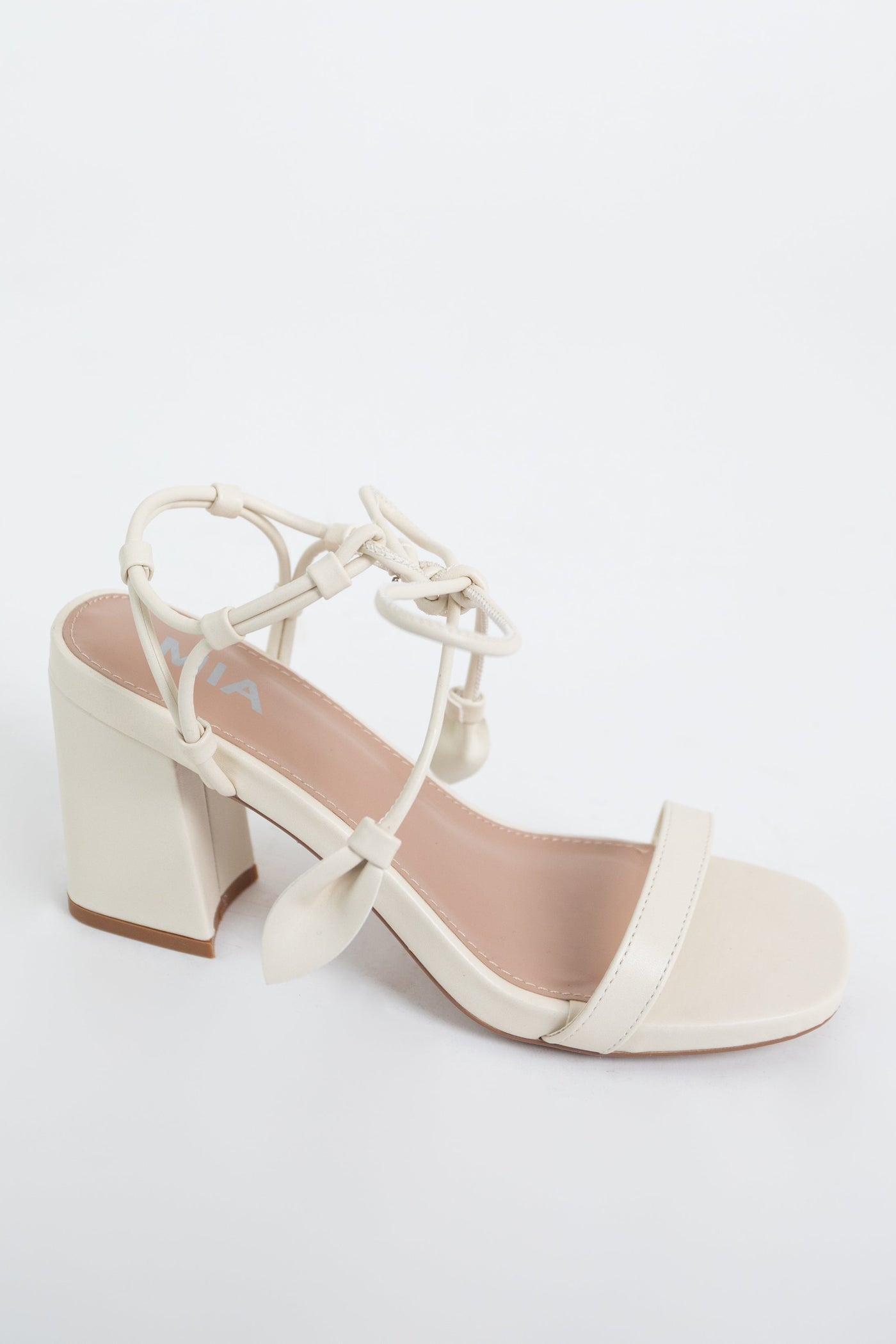 Vanilla Faux Leather Ankle Tie Square Toe Heels