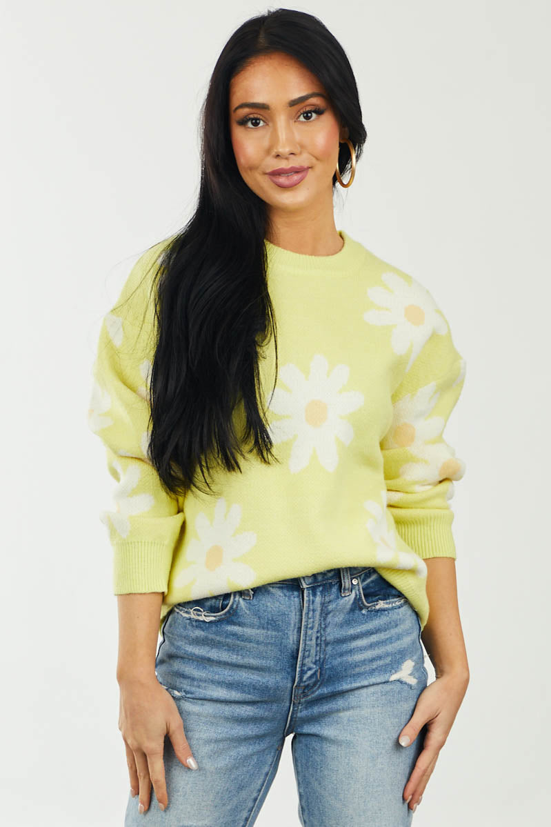 Lemon Daisy Pattern Oversized Knit Sweater