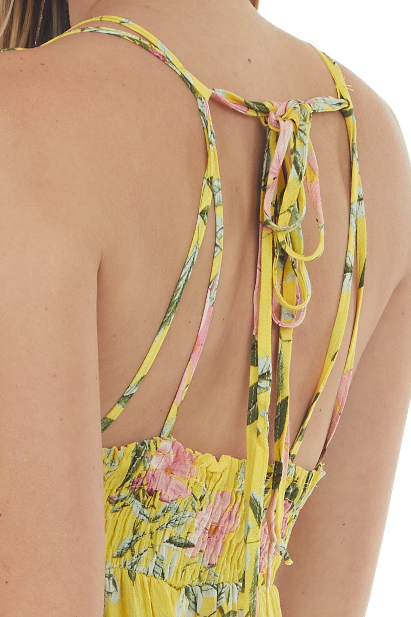 Lemon Floral V Neck Sleeveless Maxi Dress