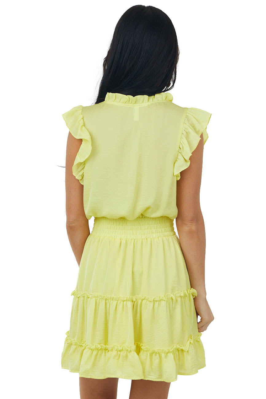 Lemon High Notch Neck Smocked Waist Mini Dress