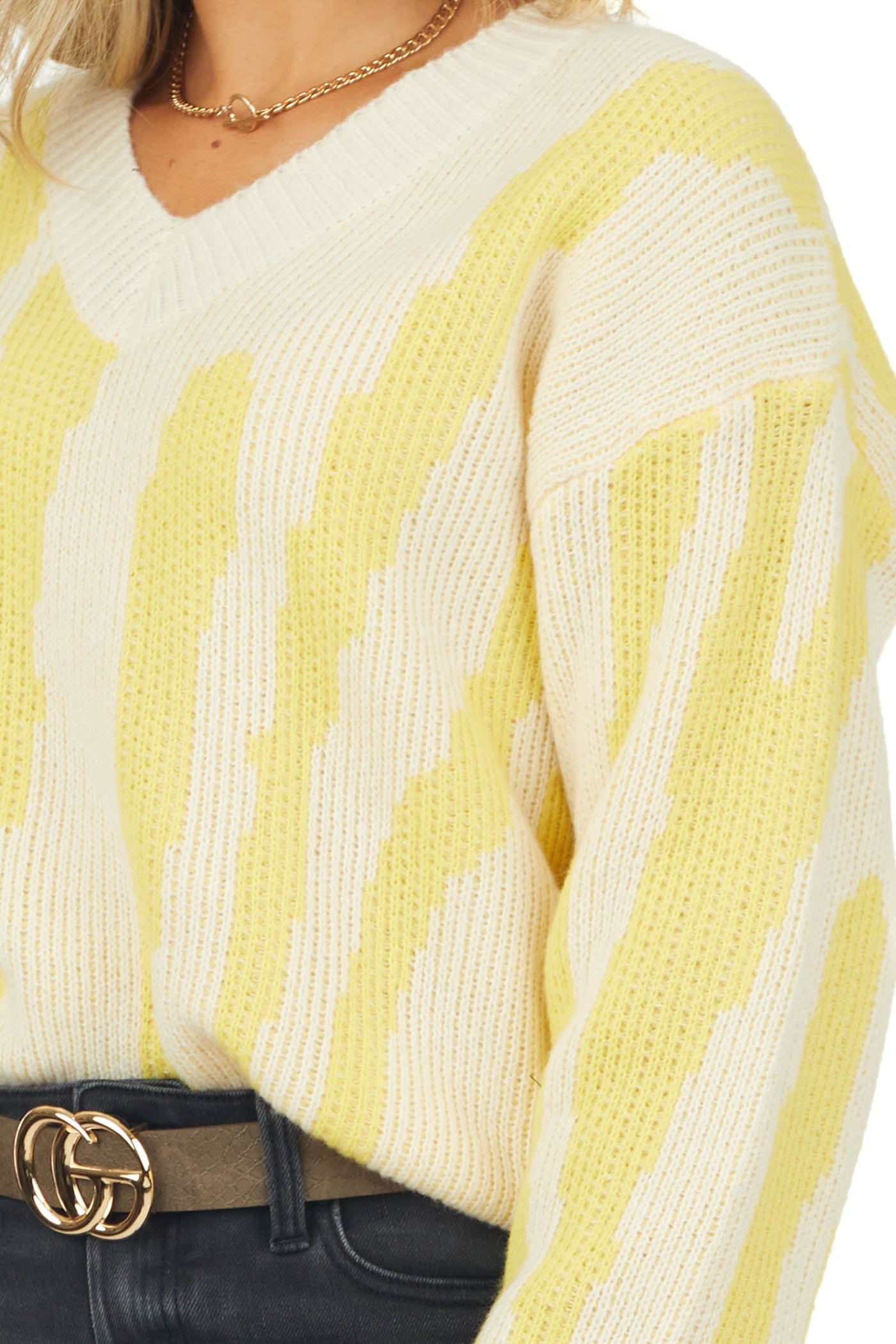 Lemon Printed Long Sleeve V Neck Knit Sweater