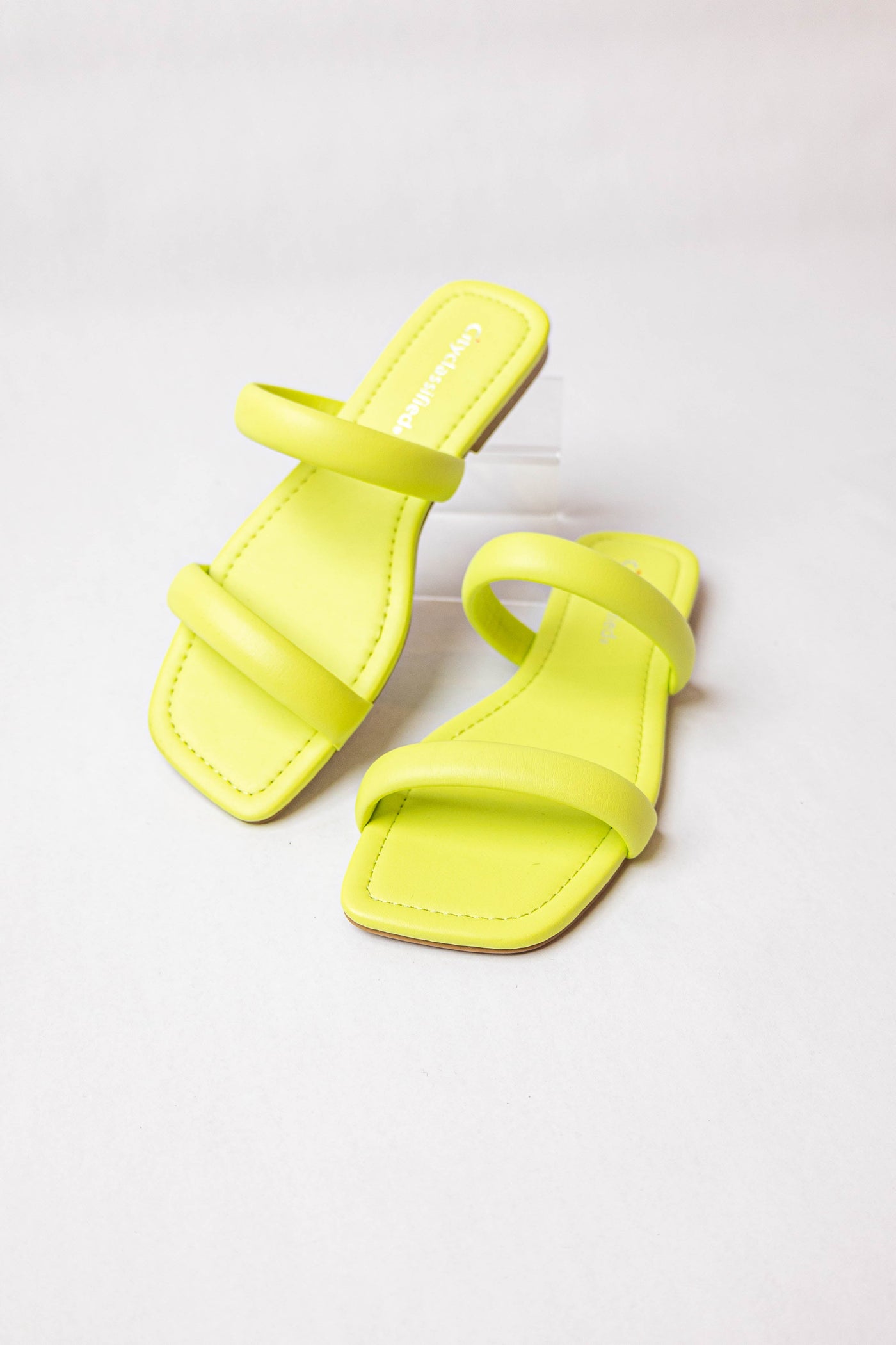 Lemon Lime Pleather Square Toe Slip On Sandals