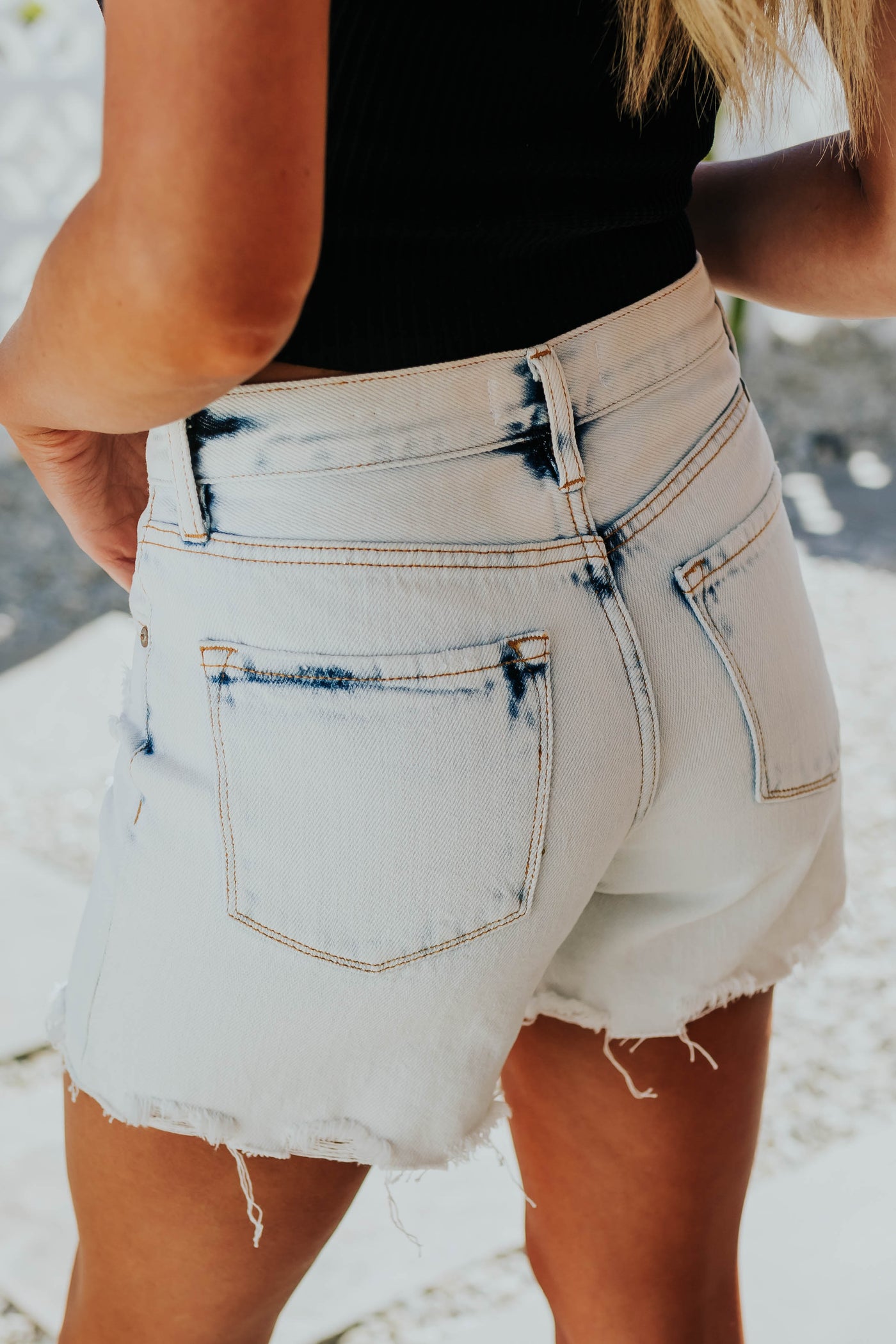Light Acid Wash High Rise Torn Frayed Shorts