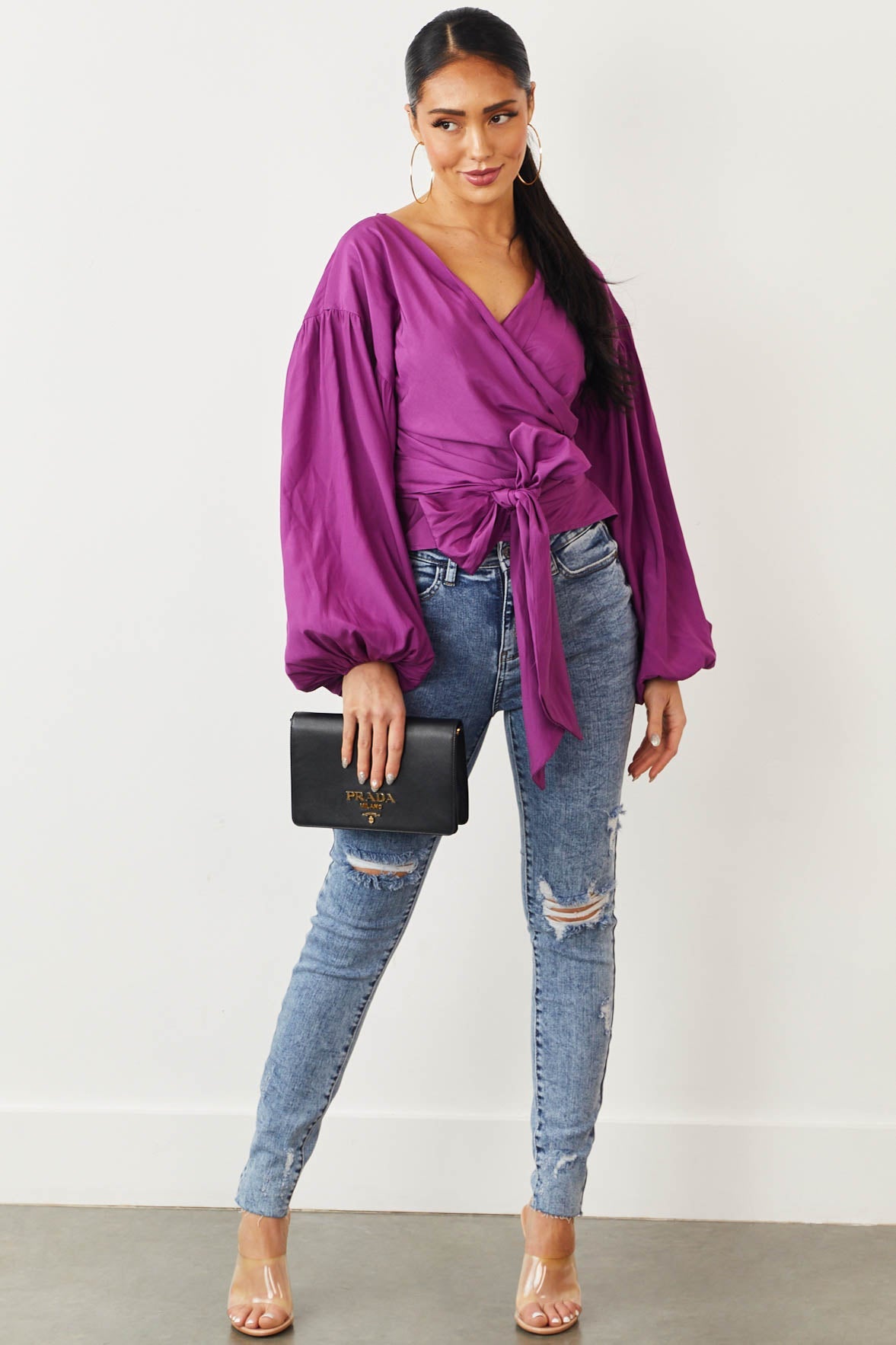 Light Acid Wash High Rise Torn Skinny Jeans