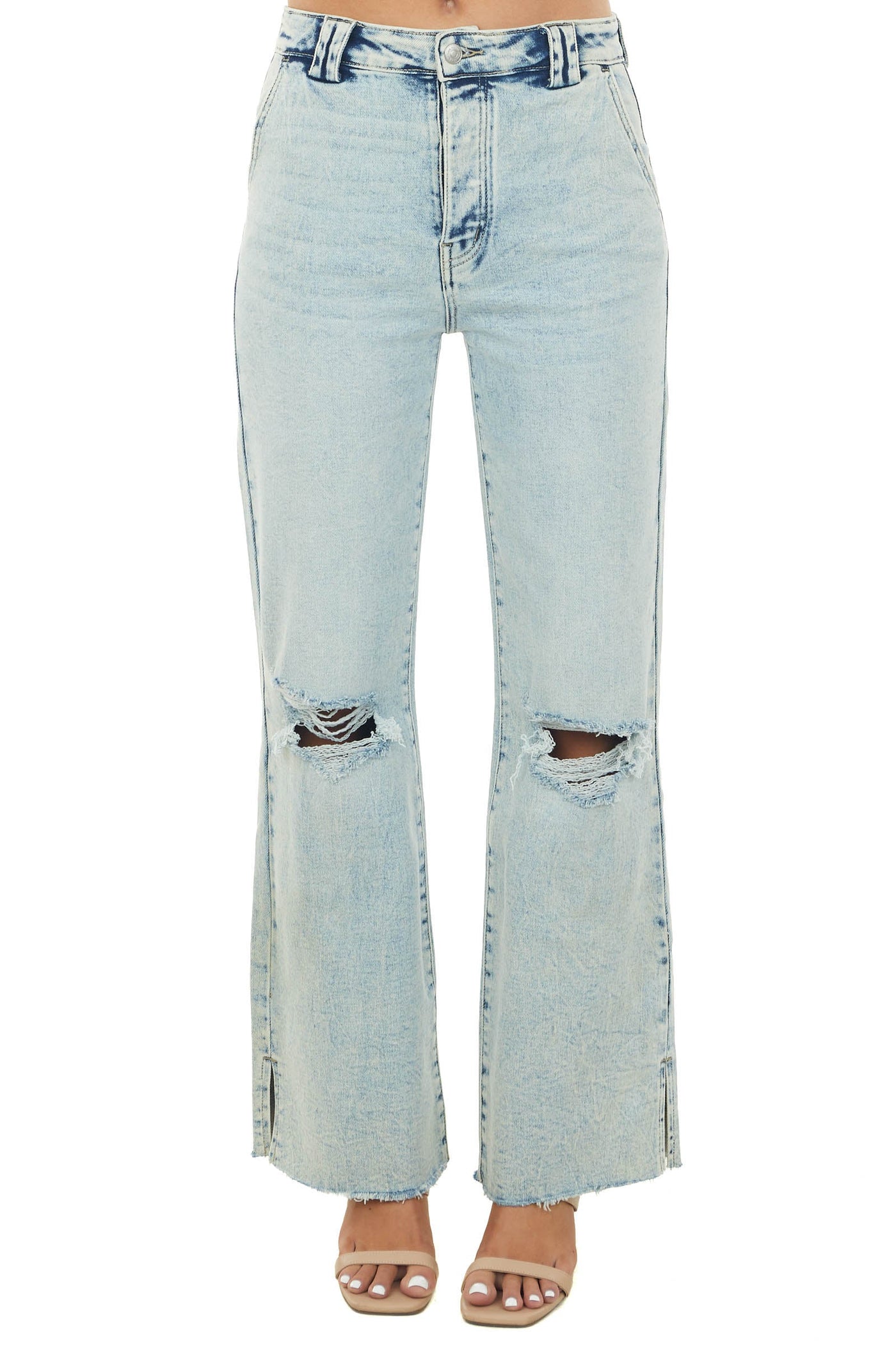 Light Acid Wash High Rise Wide Leg Jeans