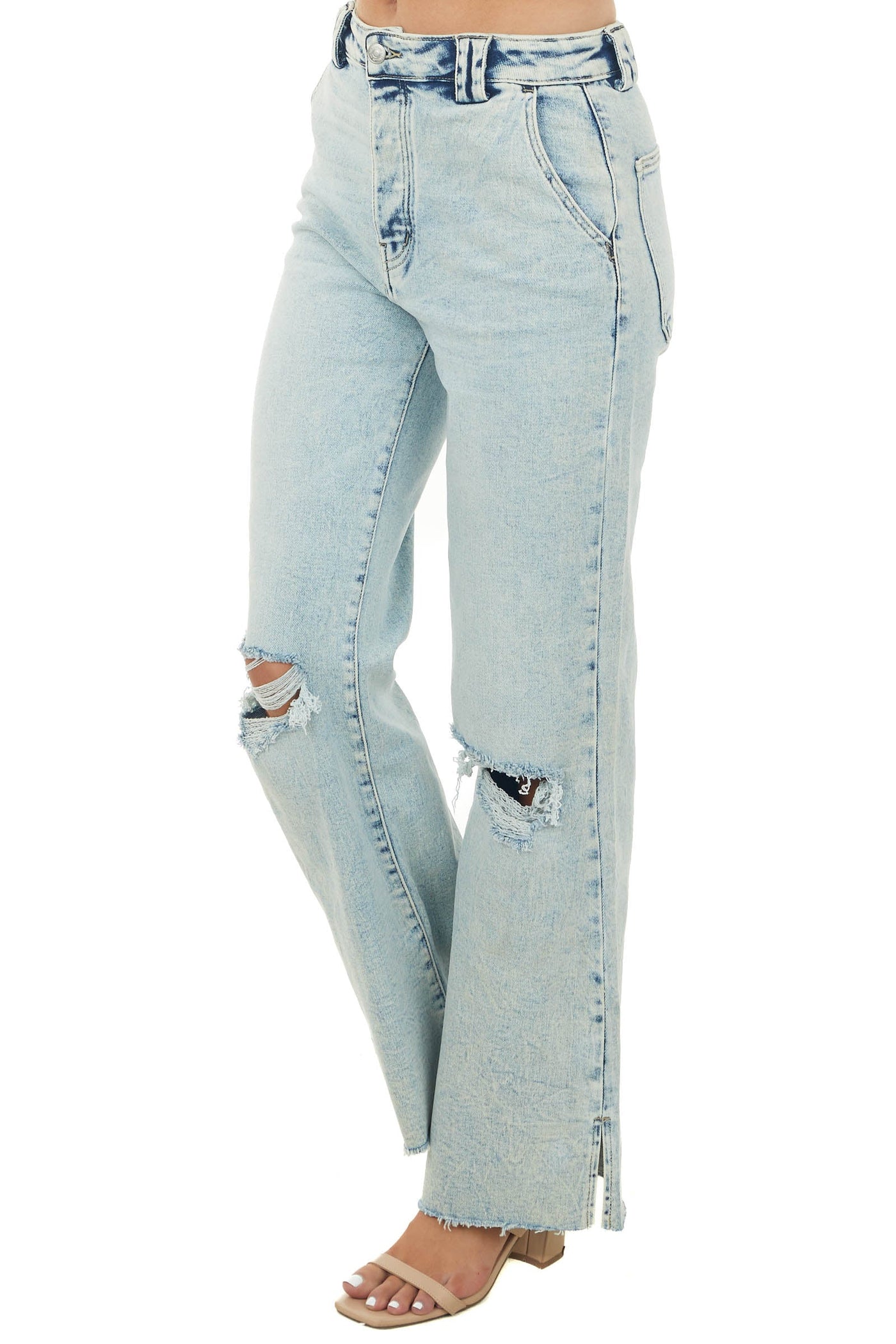 Light Acid Wash High Rise Wide Leg Jeans