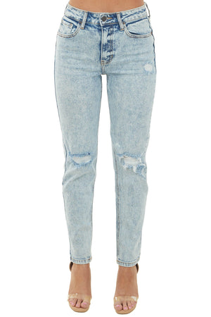Light Acid Wash Straight Fit High Rise Jeans
