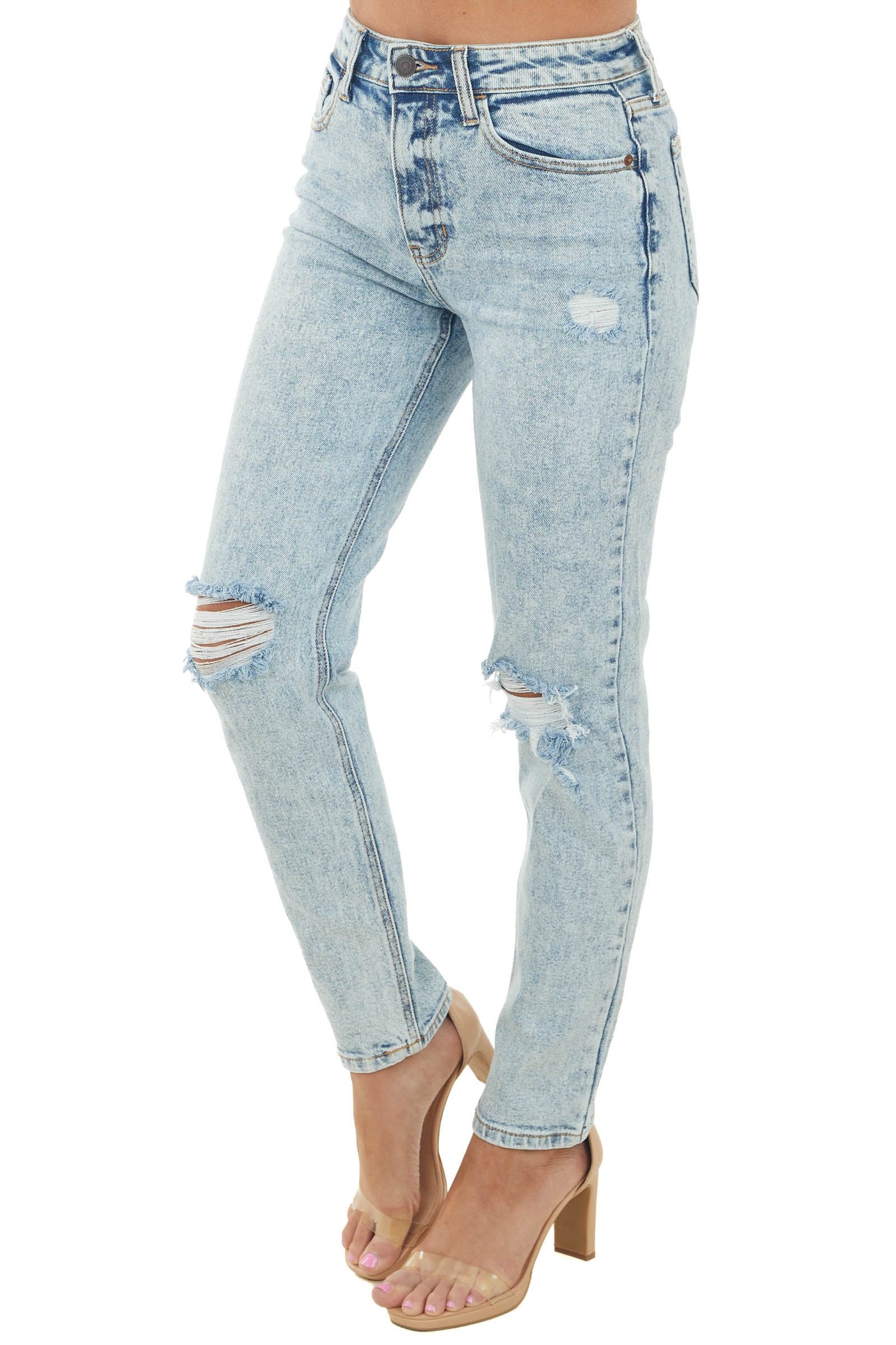 Light Acid Wash Straight Fit High Rise Jeans