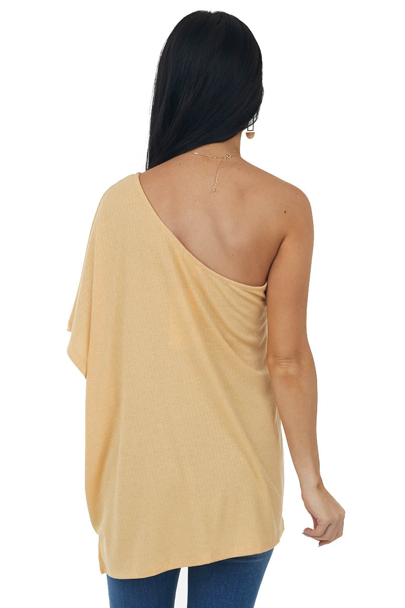 Light Amber One Shoulder Textured Knit Top