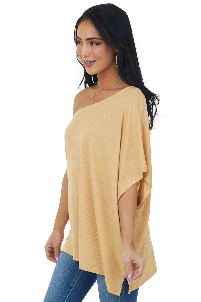 Light Amber One Shoulder Textured Knit Top