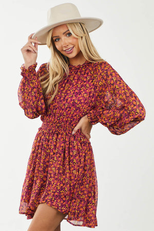 Light Boysenberry Floral Print Woven Mini Dress