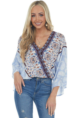 Light Cornflower Multiprint Surplice Bodysuit