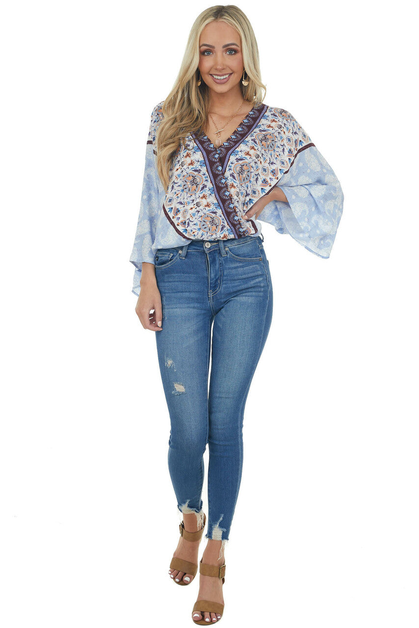 Light Cornflower Multiprint Surplice Bodysuit