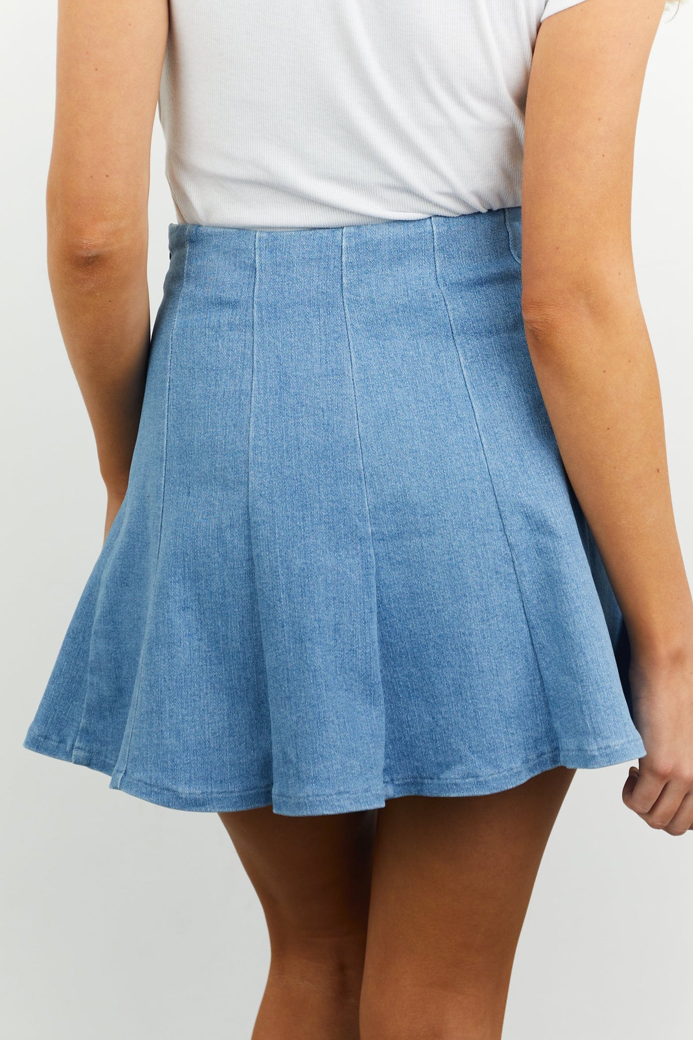 Light Denim Flounce Hem Mini Skirt