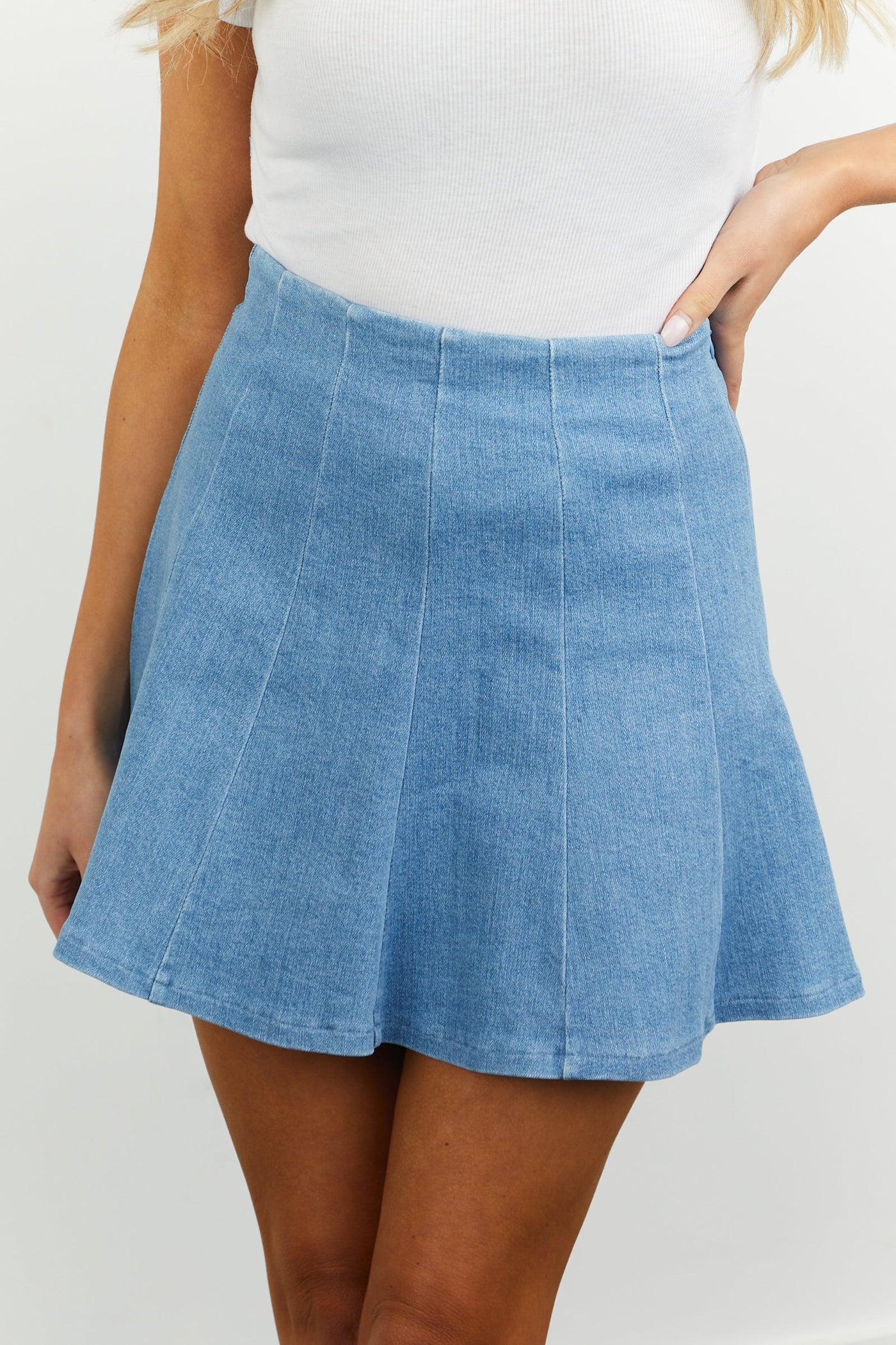 Light Denim Flounce Hem Mini Skirt