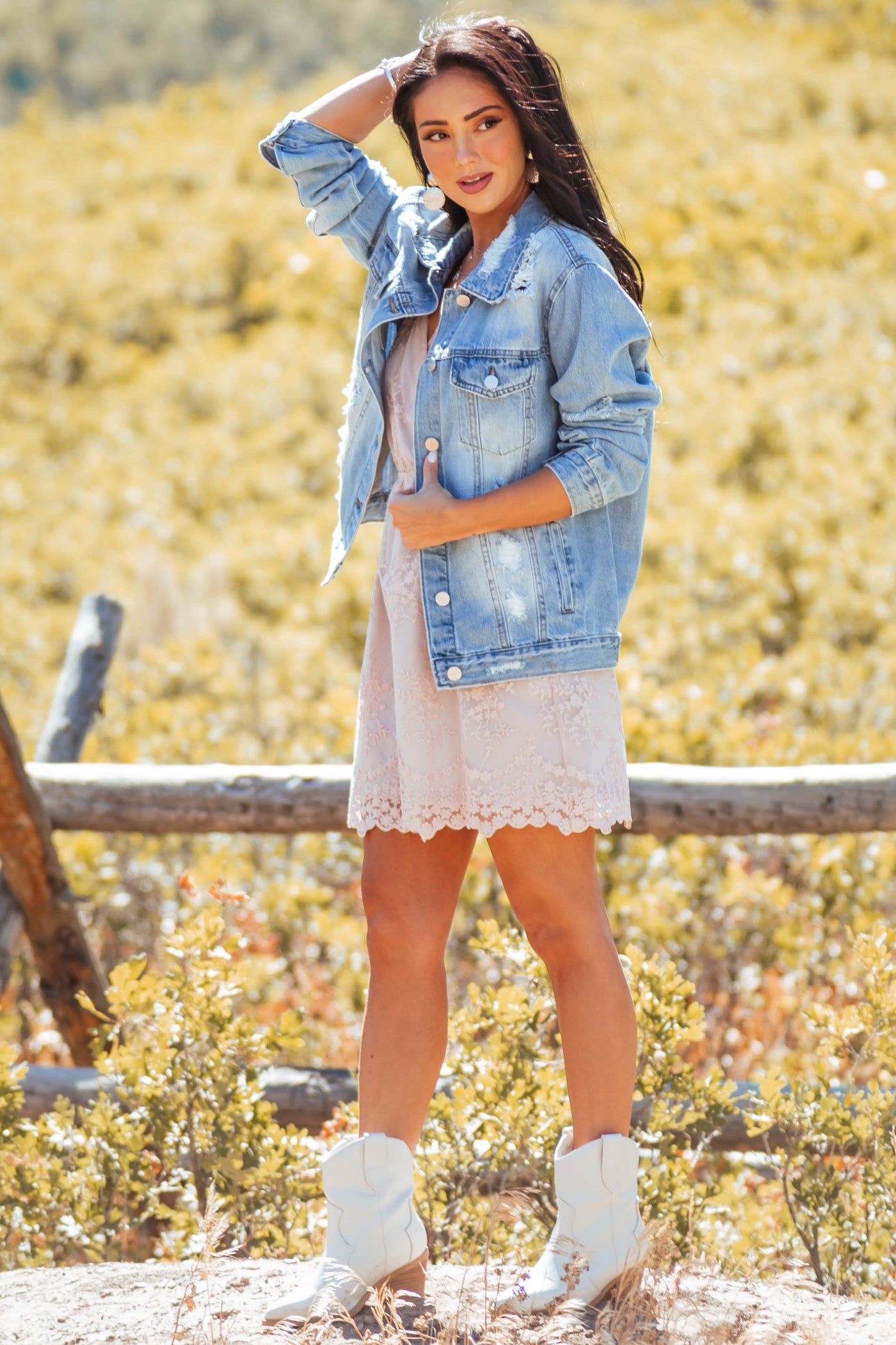 Light Denim Heavy Distressed Button Up Jacket