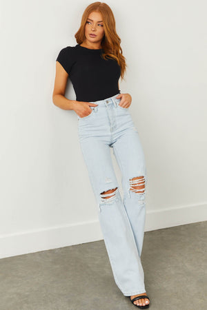 Light Denim High Rise Distressed Jeans