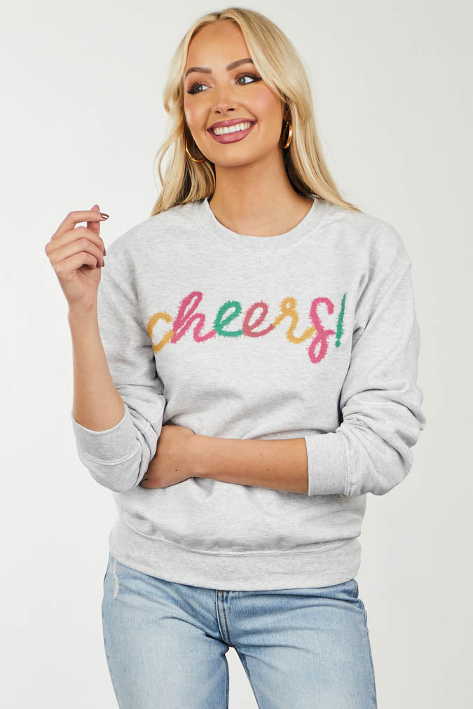 Light Heathered Grey 'Cheers' Graphic Sweatshirt