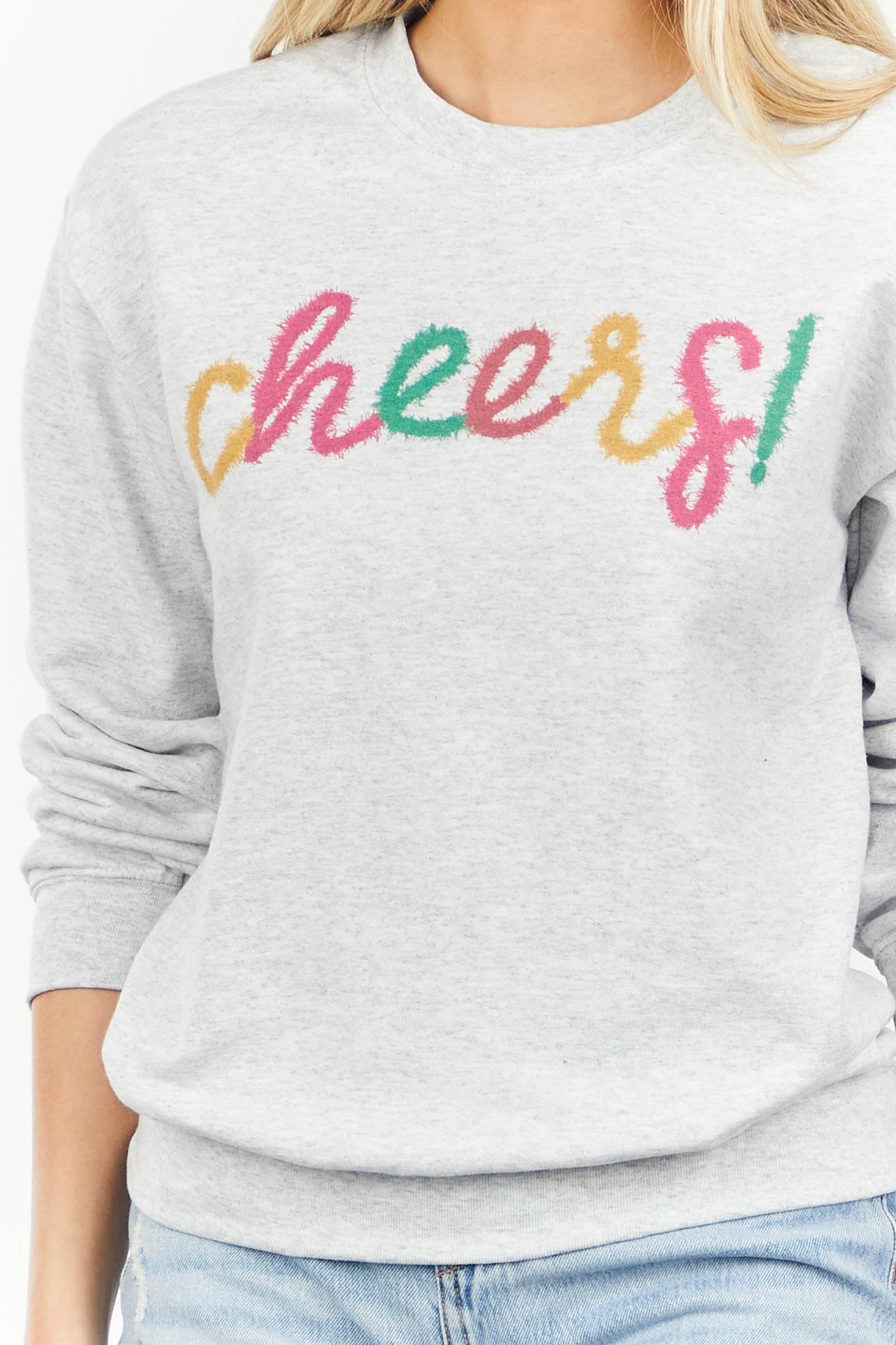 Light Heathered Grey 'Cheers' Graphic Sweatshirt