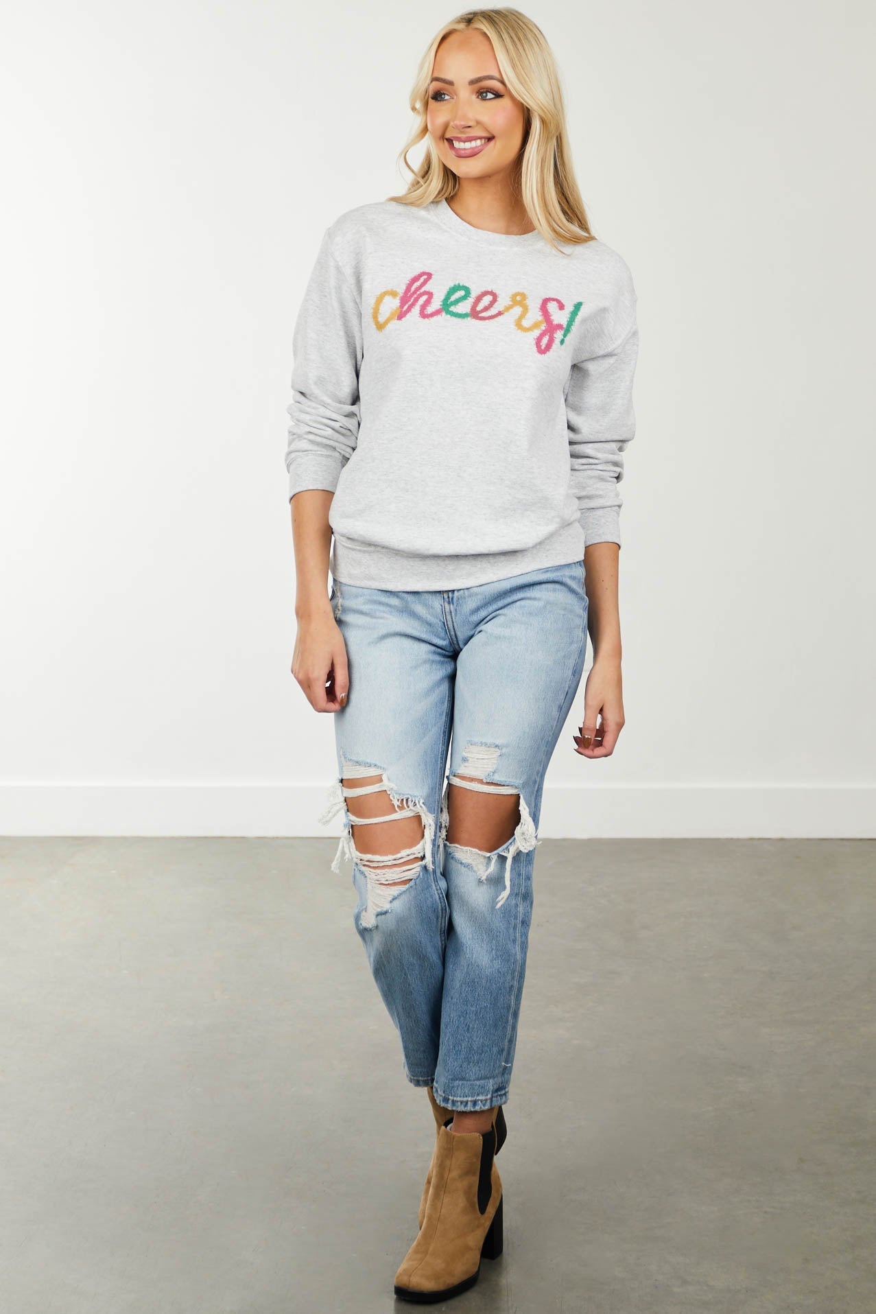 Light Heathered Grey 'Cheers' Graphic Sweatshirt