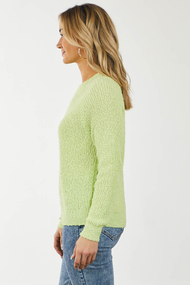 Light Lime Long Sleeve Popcorn Knit Sweater