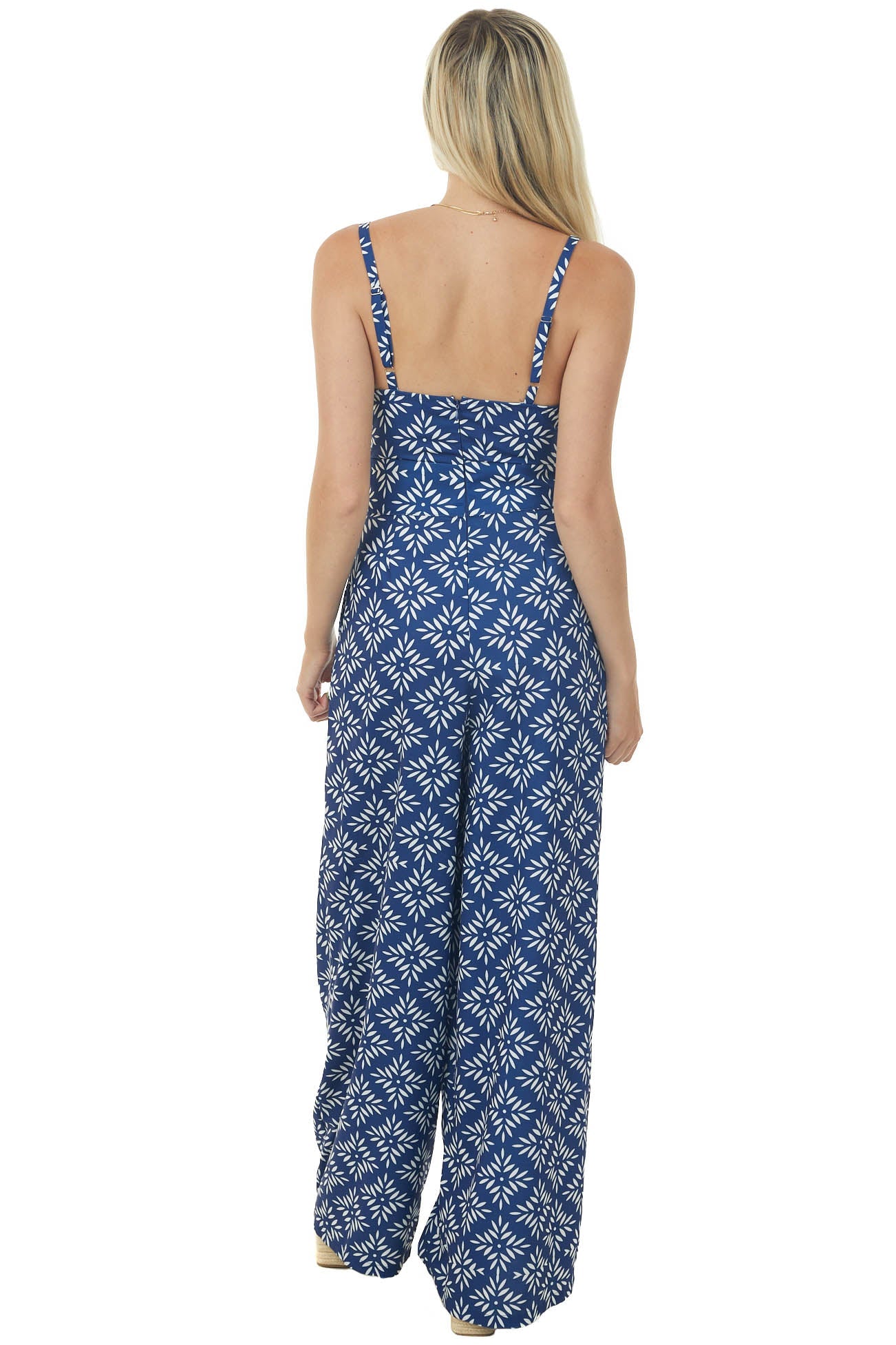 Light Navy Printed Sleeveless Wide Leg Jumpsuit
