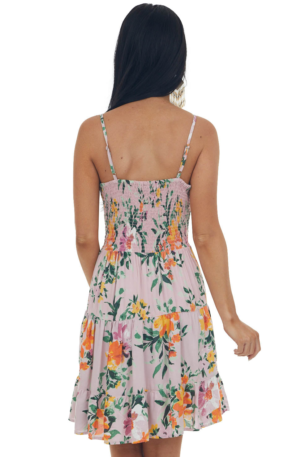 Light Orchid Floral Spaghetti Strap Knot Dress