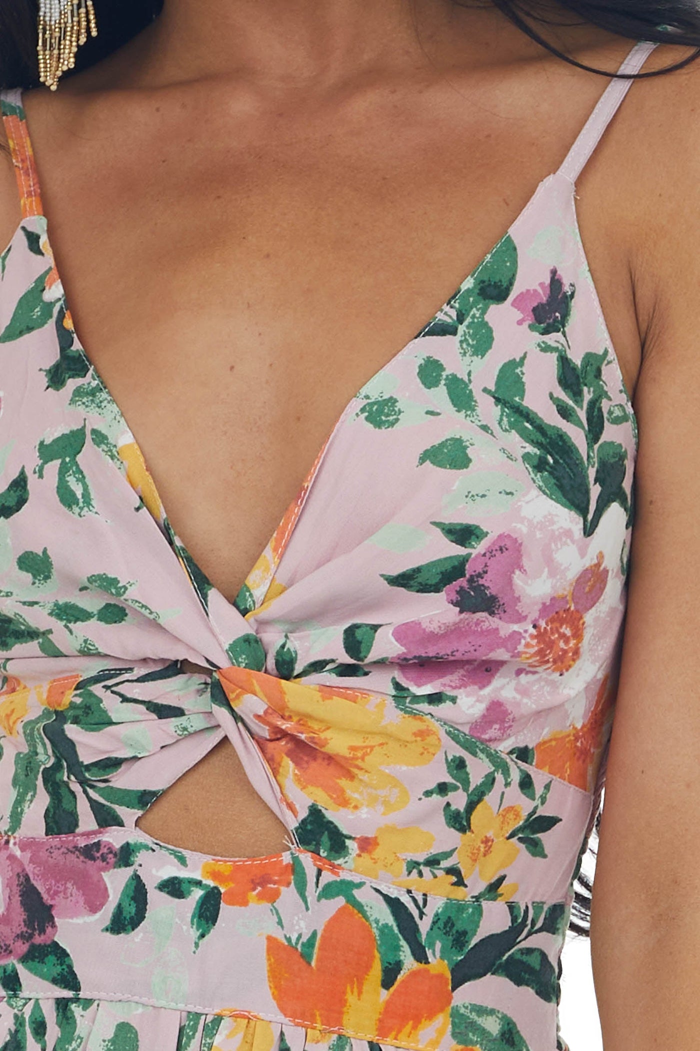 Light Orchid Floral Spaghetti Strap Knot Dress