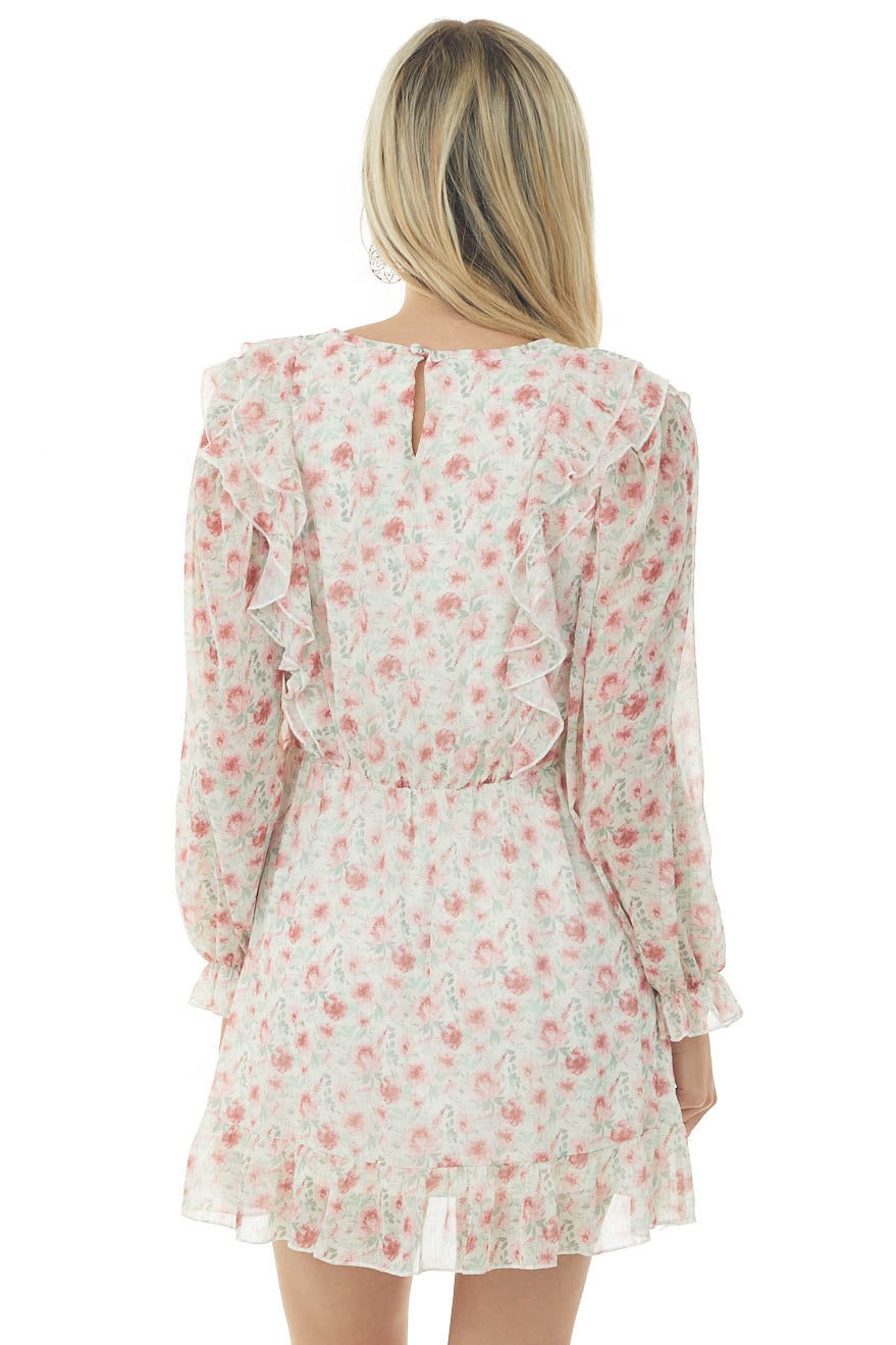 Light Sage Floral Bubble Sleeve Mini Dress